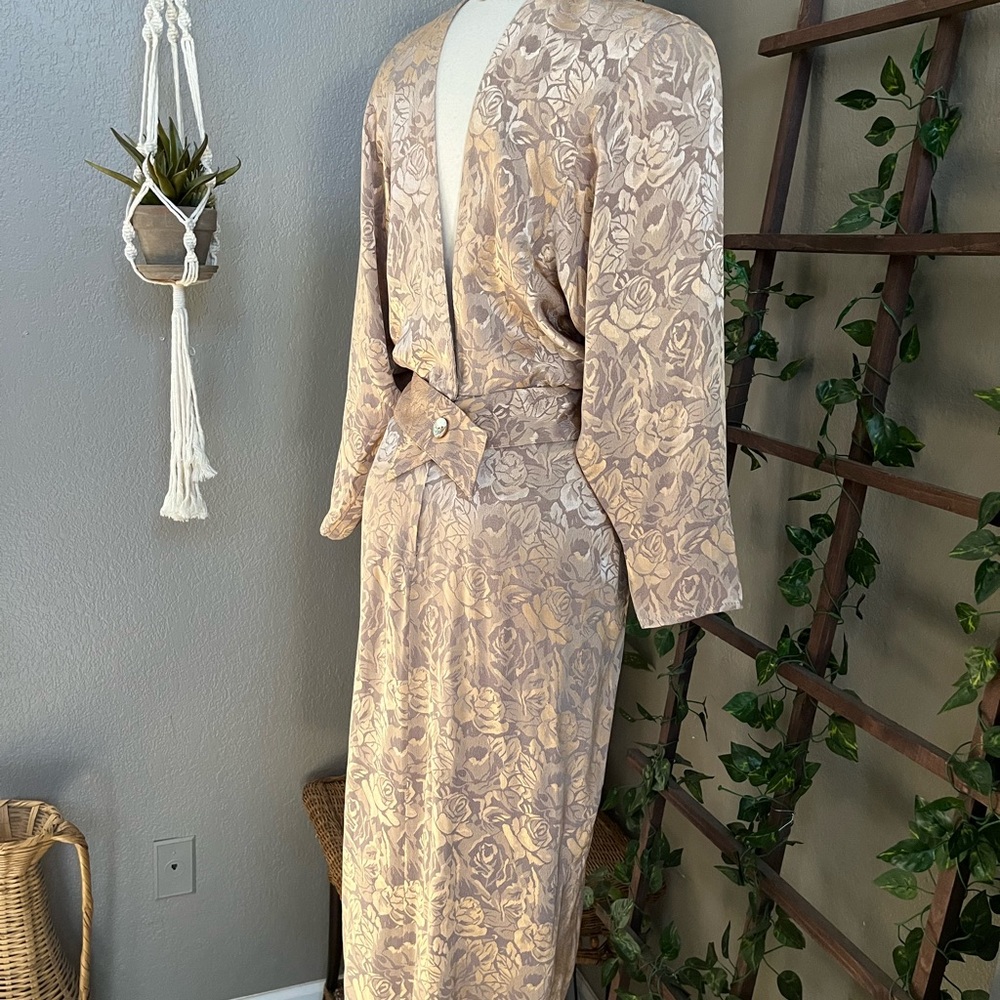 B.B. Collections by Barbara Barbara 80s VTG Metallic Satin Floral Midi Dress - Picture 8 of 15